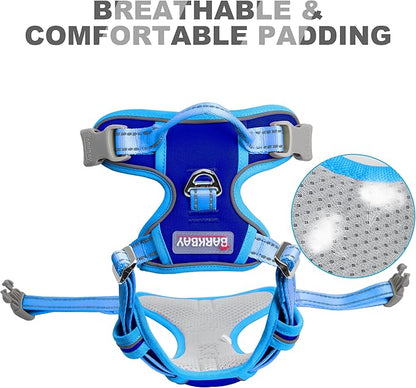 BARKBAY No Pull Dog Harness Front Clip Heavy Duty Reflective Easy Control Handle for Large Dog Walking(Sapphire Blue & Blue,S)