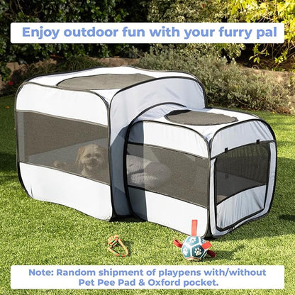 EighteenTek® 2-in-1 Portable Cat Playpen(End Doors), Pop up Kitten Playpen, Assembly-Free, Pet Tent Crates Kennel Cage Enclosure for Dog Puppy Indoor Outdoor(No Divider, Unified Space)