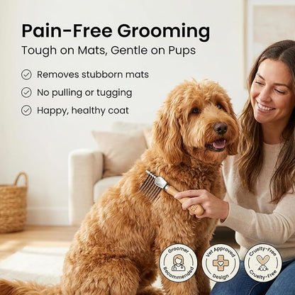 We Love Doodles Dog Dematting Brush & Rake, Detangler Brush for Dogs, Comb Tool for Grooming, Best for Doodles, Poodles, Goldendoodles, Cats & Other Pets, Matted Fur Removal On Undercoat, Small
