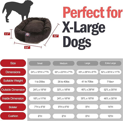 Majestic Pet 52 Inch Large Dog Bed for Big Dogs, Washable Orthopedic Donut Cuddle Bed with Bolster, Calming Pet Bed for Large Sized Dog, Micro-Velvet Villa Storm