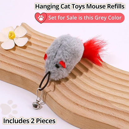 Cat Toy Refill, 2 Pack Mouse Toy with Feather Tail and Bell for Cat Wand Toy Accessories Cat Toy Attachments Replacements, 4.72” Realistic Size Mice Toy for Bored Indoor Adult Cat Self Play