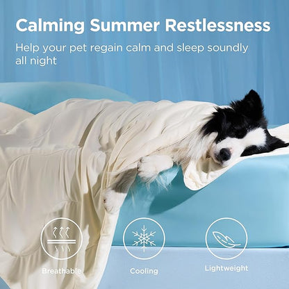 Bedsure Cooling Blanket for Large Dogs with Breathable Air-Core Fill Q-MAX>0.4 - Lightweight Pet Cat Throw Cold Blanket Washable for Summer，Soft Dog Cooling Mat for Couch Bed, Beige, 50x60