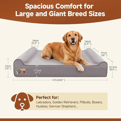 Sytopia 7" Thick Orthopedic Dog Beds for Extra Large Dogs, 35D Memory Foam Dog Beds with Durable Waterproof Liner & Removable Washable Cover & Smart Design, Supports up to 150 lbs, Grey