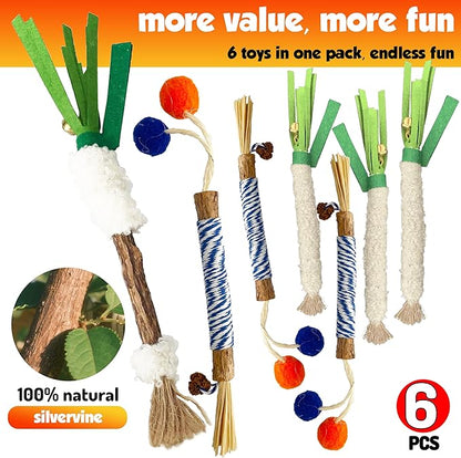 Catnip 6PCS Chew Stick with Wrapped Cotton Rope – Natural Dental Care Cat Toy for Teeth Cleaning & Gum Health, Satisfies Chewing Instincts, Safe & Long-Lasting Kitten Teething Toy