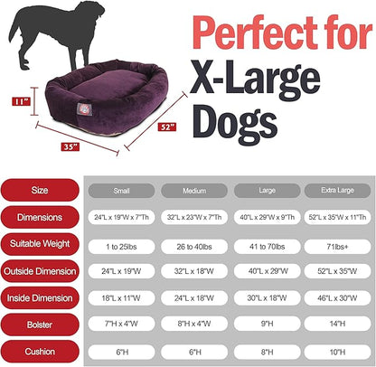 Majestic Pet 52 Inch Micro Velvet Calming Dog Bed Washable – Cozy Soft Round Dog Bed with Spine for Head Support - Fluffy Donut Puppy Mat 52x35x11 (inch) X- Large – Aubergine