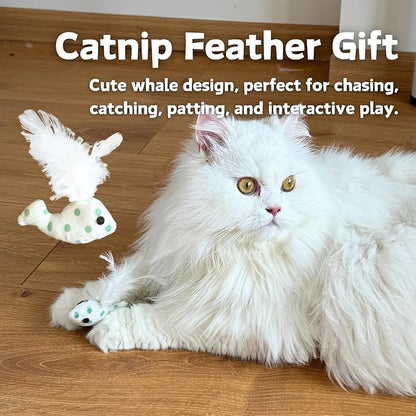 CECE PAW 12 Pack Natural Catnip Pouches for Cat Toys, Non-Woven Fabric Cat nip Refills, Gift Packaging with Catnip Tea Bags and Feather Whale Toy