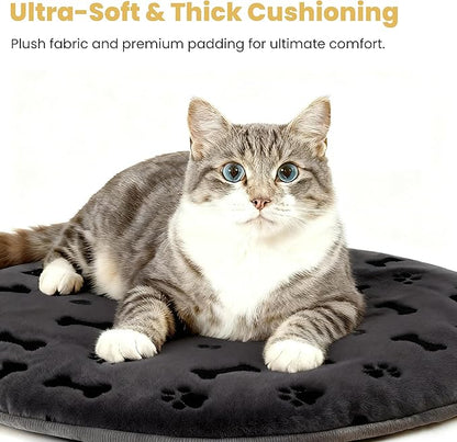 Pet Heating Pad for Cats Dogs Indoor & Sheltered Outdoor Waterproof Heated Cat Bed Heated Dog Bed Chew Resistant Cord Constant Temperature Gray Paw Print Round 16 Inch