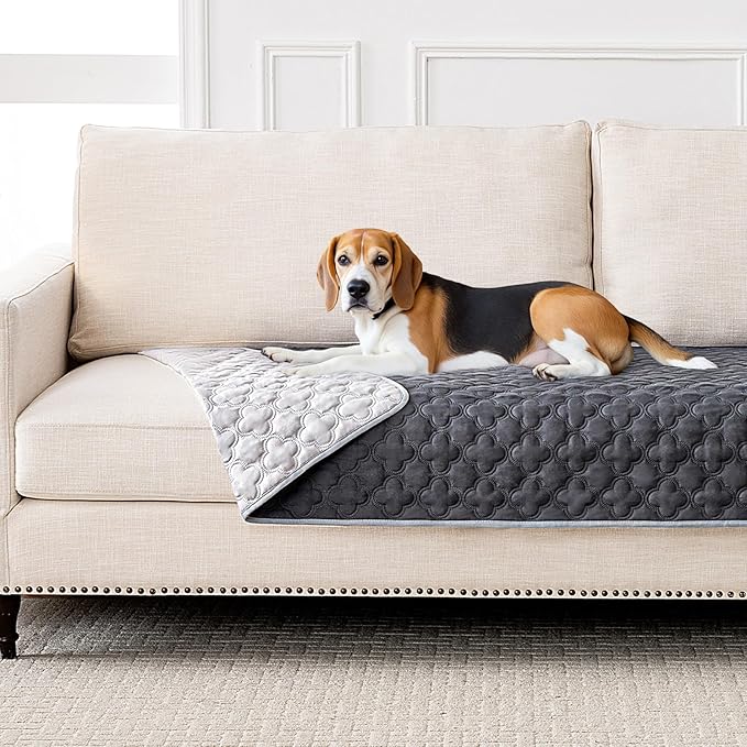 FunFurry Waterproof Dog Blanket, Couch Cover for Dogs Washable, Reversible Dog Bed Cover.(Dark＆Light Grey, 30 X 53 Inch - 1 Pack)