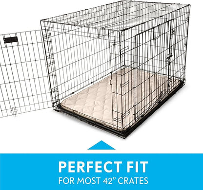 Paw Inspired Washable Padded Crate Mats for Dogs | 41” x 28” Pad, Fits 42-inch Kennels | Leakproof, Waterproof Bottom, Plush Pet Beds (Tan)