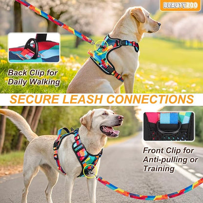 BEAUTYZOO No Pull Dog Harness Medium,Adjustable Dog Harness and Leash Set -Easy Wearing with 3 Buckles/Control Handle,No Choke Soft Padded Reflective Pet Vest for Training Walking Hiking, M