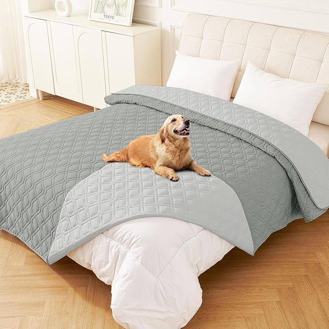 hyha Waterproof Dog Bed Blanket, Soft Pet Blankets, Waterproof Couch Cover for Dogs, Reversible Sofa Covers Washable for Furniture (82x82 Inch, Grey/Light Grey)
