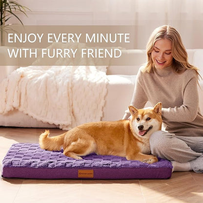Patas Lague Orthopedic XL Dog Bed Large Sized Dog 48''X30'', Waterproof Soft Comfortable Egg Crate Foam Large Pet Beds Crate Mat with Removable Washable Cover and Nonskid Bottom, Pueple