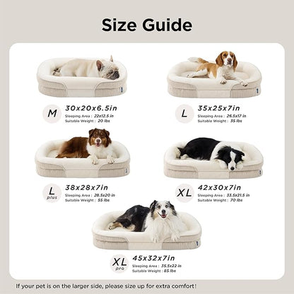 Bedsure XL Orthopedic Dog Beds Large Sized Dog - 360° Oval Bolster Large Dogs Bed for Senior Dogs with Waterproof Washable Cover, Extra Large Comfort Pet Sofa Couch with Ultra-Soft Fleece, Beige, 42"