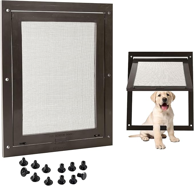 TonGass 7.9" x 9.9" Pet Screen Door Flap Compatible with Doggy Fits Dogs & Cats Under 30 Lbs, Small Dog Doors Flaps, Cat Screen Window Door Flap for Exterior Porch Screen and Window Screen - Brown