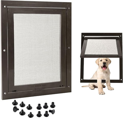 TonGass 7.9" x 9.9" Pet Screen Door Flap Compatible with Doggy Fits Dogs & Cats Under 30 Lbs, Small Dog Doors Flaps, Cat Screen Window Door Flap for Exterior Porch Screen and Window Screen - Brown