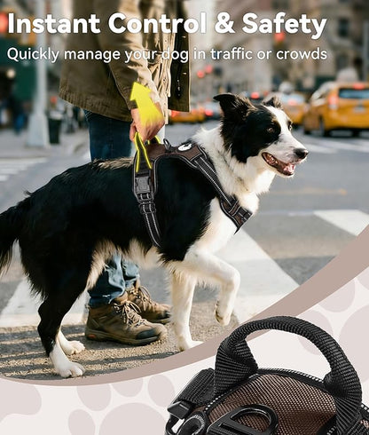 Joytale No Pull Dog Harness for Large Dogs, Reflective Pet Vest with Front Clip, Adjustable Soft Padded Harnesses with Easy Control Handle for Training and Walking, Brown, L