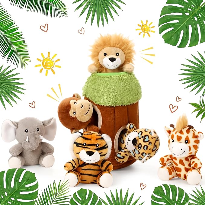Skylety 7 Pieces Hide and Seek Dog Toys Activity Puppy Chew Squeaky Toys Plush Stuffing Burrow Woodland Stuffing with Squeakers for Small Medium Pets Dogs Puppy Gift(Lovely,Small)