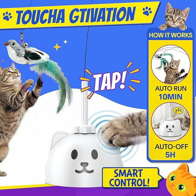 CATPICK Interactive Cat Toys for Indoor Cats - Automatic Flying Bird Feather Toy, USB Rechargeable Electric Cat Teaser with Strong Sticky Base, Smart Motion Self-Play Toy for Bored Cats(Brown)
