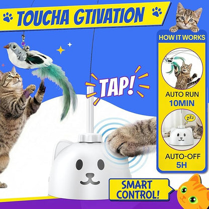 CATPICK Interactive Cat Toys for Indoor Cats - Automatic Flying Bird Feather Toy, USB Rechargeable Electric Cat Teaser with Strong Sticky Base, Smart Motion Self-Play Toy for Bored Cats(Brown)
