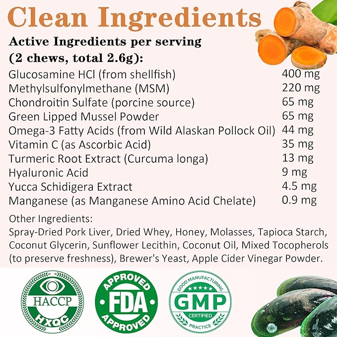 Advanced Dog Hip & Joint Chews - Concentrated with Glucosamine, Chondroitin, High-Potency MSM & 7X Omega-3-185 Chicken Chews for All Breeds - Supports Joint Pain Relief & Senior Dog Mobility