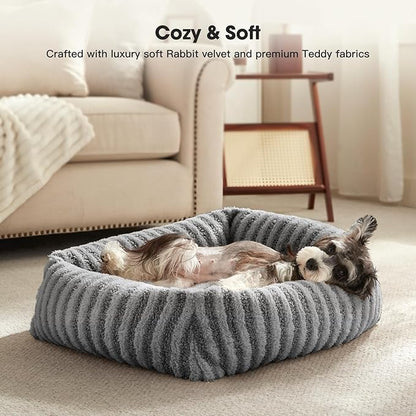 MIXJOY Medium Dog Beds for Medium Sized Dog, Calming Warming Pet Beds, Washable Dogs Bed with Removable Cover, Rectangle Pet Bed with Non-Slip Bottom, 25"x21"x7", Grey