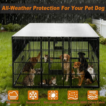 LYHNMW Dog Playpen Cover, 600D Oxford Fabric Dog Pen Canopy with Sun and Rain Protection, Specialized Fits for 24/32/40/45/50" Panels Playpen(Only Cover)