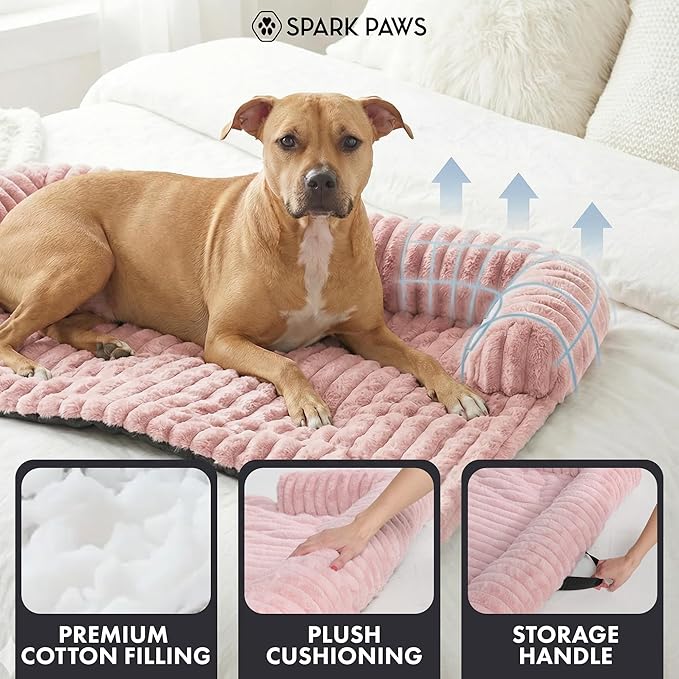 Spark Paws Luxury Dog Couch Cover Bed, Calming Pet Furniture Protector for Large & Small Dogs, Washable Bolster Dog Bed for Couch, Sofa & Bed - Pink, Medium