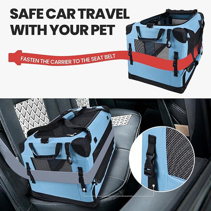 PEGIC Large Cat Carrier for Car Travel, Soft Sided Collapsible Pet Carrier for Outdoor and Indoor Uses, Roomy Extra Large Carrier for 2 Kittens, Large Cat or Puppies up to 50lbs (Teal)