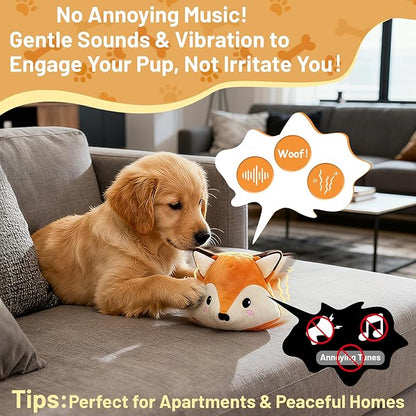 Interactive Fox Puppy Toy for Anxiety & Boredom Relief - Automatic Self-Moving, Bouncing & Vibrating with Sound for Mental Stimulation | Rechargeable & Chew-Resistant for All Breed Sizes