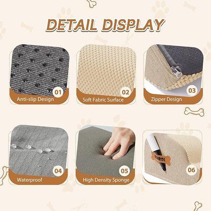 Romrol Dog Stairs Ramp for High Beds Couches, High Density Foam Pet Steps with Durable Non-Slip Waterproof Fabric Cover, Dog Stairs for Small Dogs or Cats or Pets, 3-Step,15 Inch,Beige