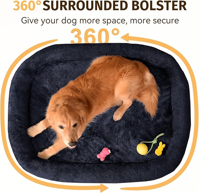 Orthopedic Dog Bed for Extra Large Dogs, XL Waterproof Dog Bed with Bolsters, Supportive Egg Crate Foam Pet Couch Bed with Removable Washable Cover & Non-Slip Bottom, Navy
