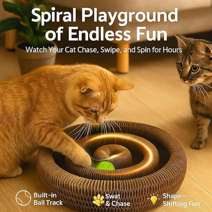Interactive Cat Toy, Kitty Curls Cat Scratcher, Twisty Paws Cat Scratching Post, Kitty Kurls Magic Organ Cat Scratch Pad with Ball Toy for Indoor Cats, Kitty kurlz Modern Cat Scratching Board