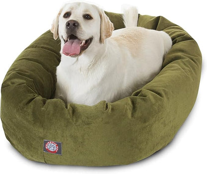 Majestic Pet 40 Inch Micro Velvet Calming Dog Bed Washable – Cozy Soft Round Dog Bed with Spine for Head Support - Fluffy Donut Puppy Mat 40x29x9 (inch) Large – Fern