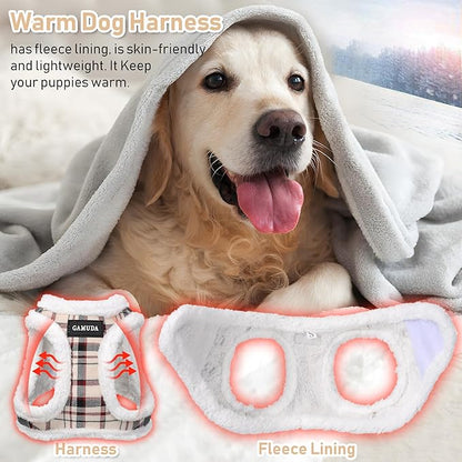 GAMUDA Small Dog Harness Collar and Leash Set, Step in No Chock No Pull Soft Mesh Adjustable Dog Vest Harnesses Plaid Reflective for Dogs Puppy Cats Kitten Rabbit (Warm Beige, L)
