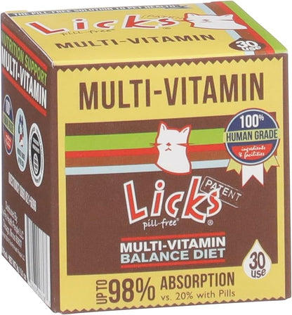 Licks Pill-Free Cat Multivitamin - Cat Supplement with Vitamin C, D, and Calcium - Multivitamin Pet Supplies - Gel Packets - 30 Use