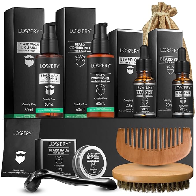 Gifts for Men Beard Grooming Kit, Holiday Gift Beard Kit Set with Beard Oil, Balm, Wash, Brush, Comb & More, Mens Gifts for Him, Dad, Birthday, Boyfriend, Husband, Man