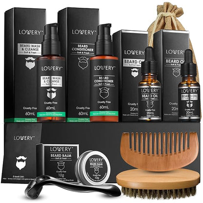 Gifts for Men Beard Grooming Kit, Holiday Gift Beard Kit Set with Beard Oil, Balm, Wash, Brush, Comb & More, Mens Gifts for Him, Dad, Birthday, Boyfriend, Husband, Man