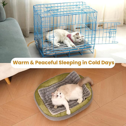 Self Warming Cat Bed, 22x16 Inch Reversible Two-Sided Use Self Heating Mat for Cats and Dogs, Washable Pets Crate Pad for Indoor & Outdoor Use, Non-Slip & Cozy Flannel Base