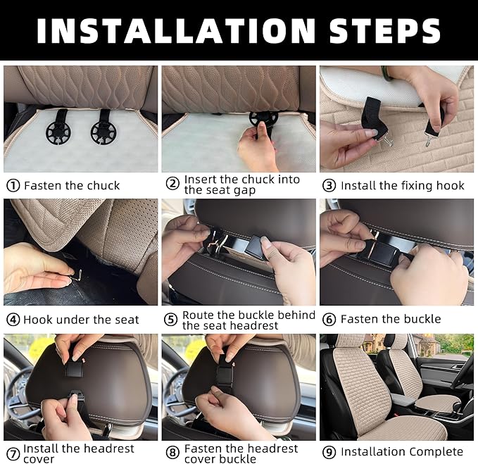 Linen Car Seat Covers Front Seat Covers - 2 PCS Durable & Non-Slip Breathable Cloth Fabric Car Seat Protector, Universal Fit for Most Automotive, Vans, SUVs, Trucks - Gray
