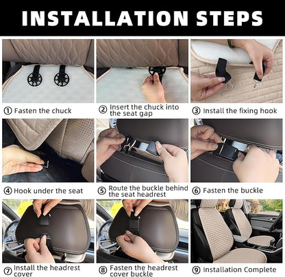 Linen Car Seat Covers Front Seat Covers - 2 PCS Durable & Non-Slip Breathable Cloth Fabric Car Seat Protector, Universal Fit for Most Automotive, Vans, SUVs, Trucks - Gray