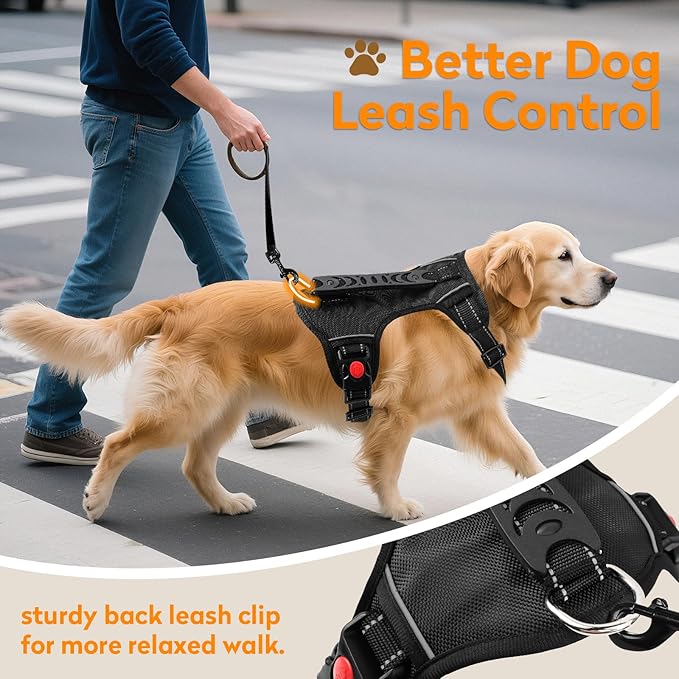 No Pull Dog Harness with 2 Leash Clips, Reflective Adjustable Soft Padded Vest with Handle, Breathable Oxford No Choke Pet Vest for Medium Sized Dogs, Orange,M