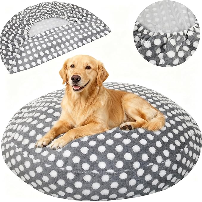 Washable Dog Bed Covers Round Replacement Dog Bed Covers, Waterproof Sofa Cover with Dot Print Design for Medium & Large Pet Beds, Cover Only (Dark Gray, 45 * 45 * 11in)