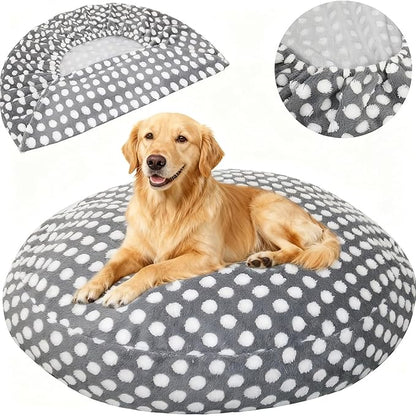 Washable Dog Bed Covers Round Replacement Dog Bed Covers, Waterproof Sofa Cover with Dot Print Design for Medium & Large Pet Beds, Cover Only (Dark Gray, 30 * 30 * 10in)