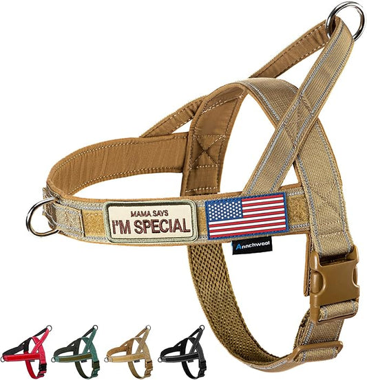 Annchwool No Pull Dog Harness with Soft Padded Handle,Reflective Strip Escape Proof and Quick Fit to Adjust Dog Harness,Easy for Training Walking for Small & Medium and Large Dogs(Brown,M)