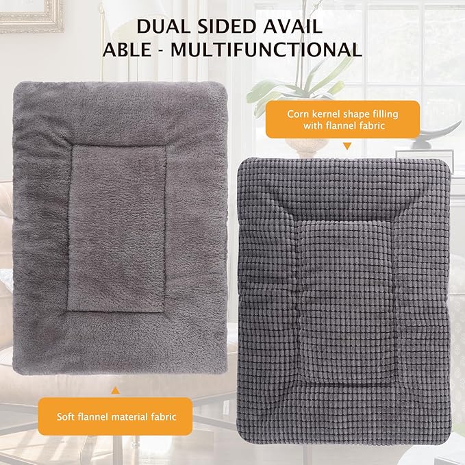Reversible Dog Bed Mat with Plush and Corn Velvet,Soft Warm Pet Cushion, Dual Purpose Washable Sleeping Mattress Bed for Small Medium Large Dog and Cat XB004 (36"x23", Light Grey)