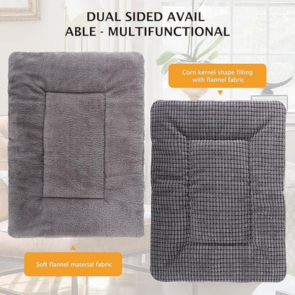 Reversible Dog Bed Mat with Plush and Corn Velvet,Soft Warm Pet Cushion, Dual Purpose Washable Sleeping Mattress Bed for Small Medium Large Dog and Cat XB004 (36"x23", Light Grey)