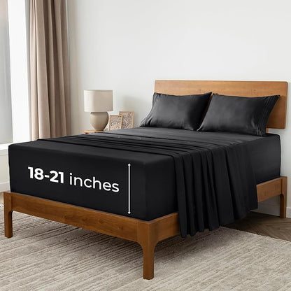 Mellanni Extra Deep Split King Sheets - 5 PC Iconic Collection Bedding - Hotel Luxury, Ultra Soft, Cooling Bed Sheets - Wrinkle, Fade, Stain Resistant (Split King, Black)