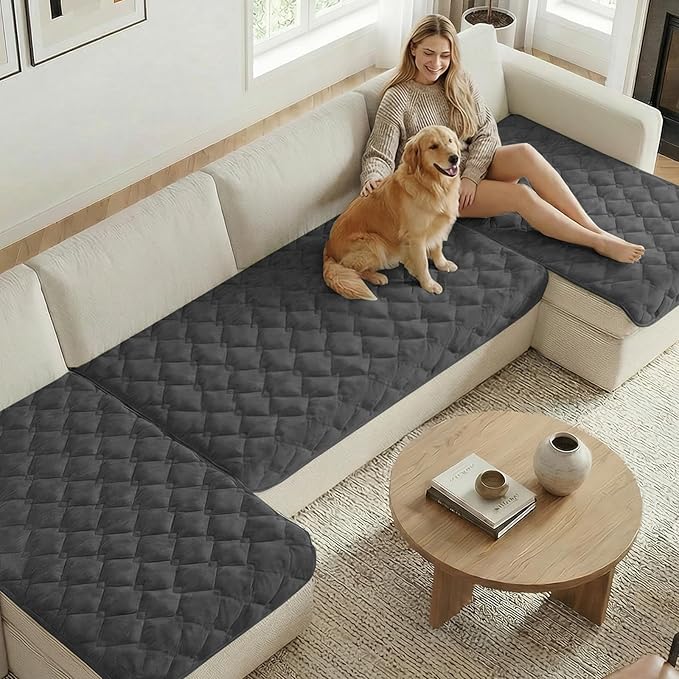 H.VERSAILTEX Chenille Couch Cover for Dogs Washable Soft Fuzzy Chair Covers Armchair Sectional Sofa Cover Thick Pet Couch Cover Protector Non-Slip Dog Bed Cover(Grey, 28" x 34")
