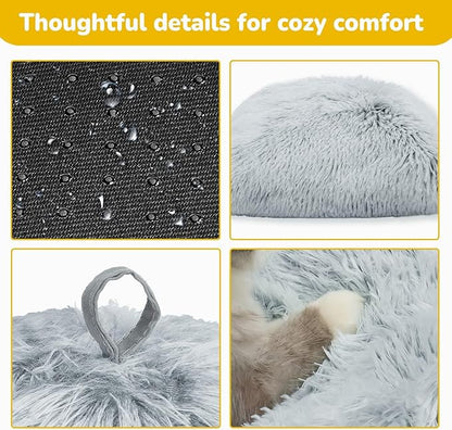 CATISM Cat Bed, Cat Cave for Indoor Cats, Soft Cat Dome, Self-Warming 2 in 1 Foldable Pet Cat House with Washable Cushioned Pillow Calming Fluffy Dog Beds for Small Dogs with Anti-Slip Bottom Gray