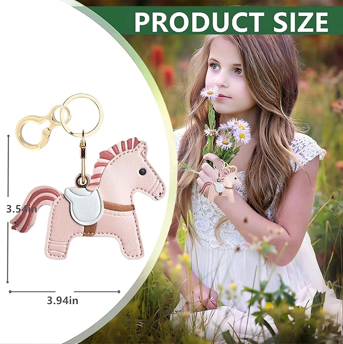 Leather Keychain Holder Case Compatible with AirTag,Cute Protective Cover with Keyring,Anti-Scratch Finder GPS Tracker Case for Wallet Keys,bag,pets,Backpack(Horse B)